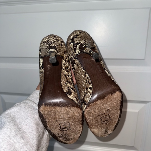 Stuart Weitzman Snakeskin Peep Toe Pumps Leather Stiletto Heels - Picture 6 of 9